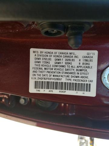 Photo 10 from auction – 2015 HONDA CIVIC EXL with VIN 2HGFB2F93FH528997
