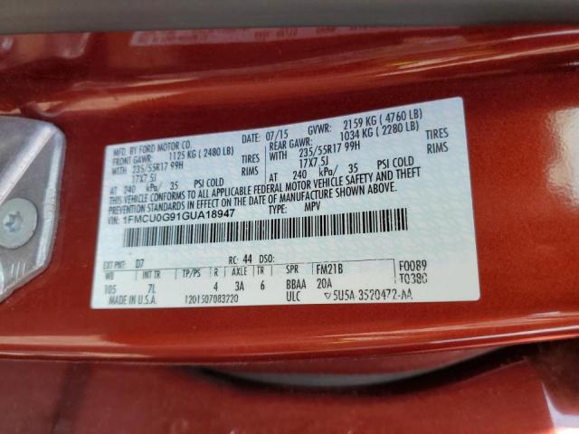 Photo 10 from auction – 2016 FORD ESCAPE SE with VIN 1FMCU0G91GUA18947