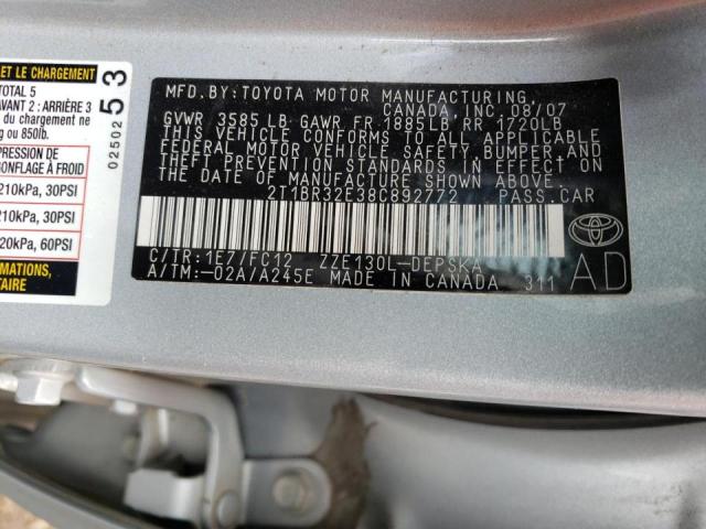 Photo 10 from auction – 2008 TOYOTA COROLLA CE with VIN 2T1BR32E38C892772