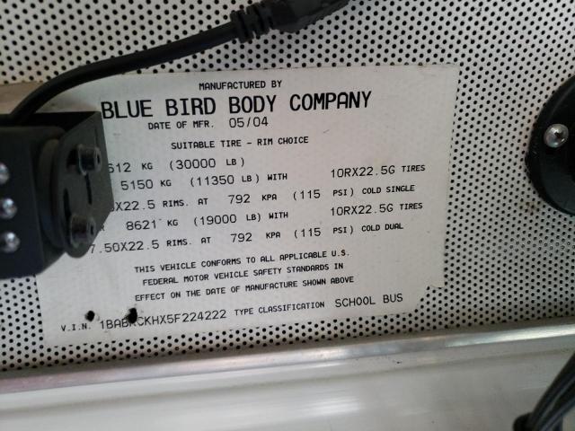 Photo 10 from auction – 2005 BLUE BIRD SCHOOL BUS with VIN 1BABKCKHX5F224222