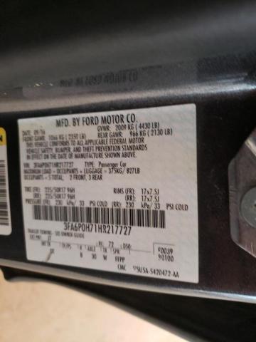 Photo 10 from auction – 2017 FORD FUSION SE with VIN 3FA6P0H71HR217727