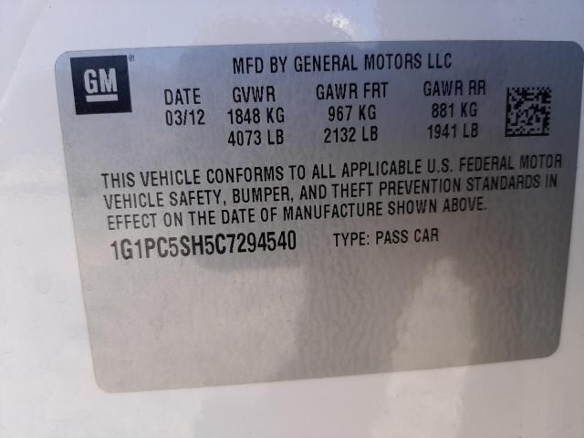 Photo 10 from auction – 2012 CHEVROLET CRUZE LS with VIN 1G1PC5SH5C7294540