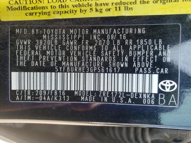 Photo 10 from auction – 2016 TOYOTA COROLLA L with VIN 5YFBURHE3GP561617
