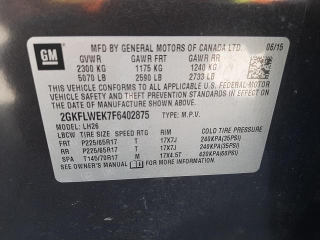 Photo 10 from auction – 2015 GMC TERRAIN SL with VIN 2GKFLWEK7F6402875
