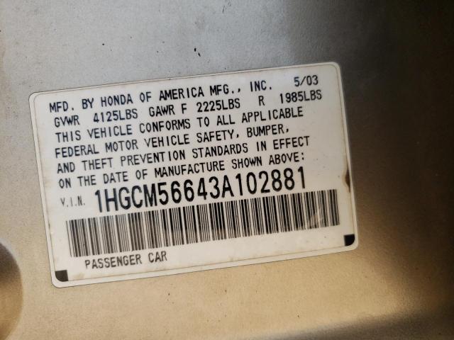 Photo 10 from auction – 2003 HONDA ACCORD EX with VIN 1HGCM56643A102881