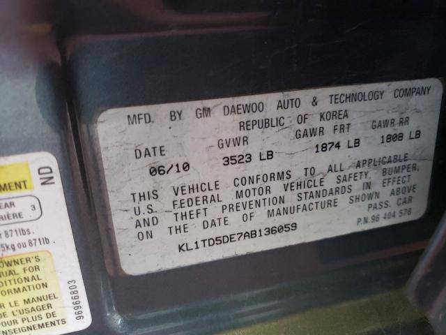 Photo 10 from auction – 2010 CHEVROLET AVEO LS with VIN KL1TD5DE7AB136059