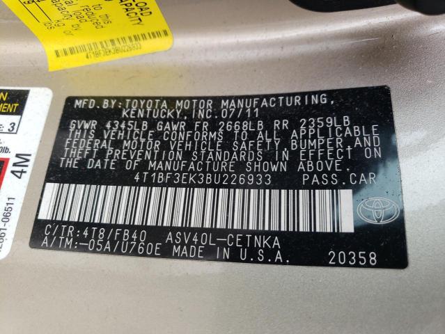 Photo 10 from auction – 2011 TOYOTA CAMRY BASE with VIN 4T1BF3EK3BU226933