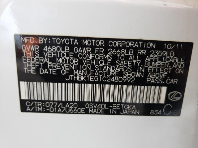Photo 10 from auction – 2012 LEXUS ES 350 with VIN JTHBK1EG1C2480992
