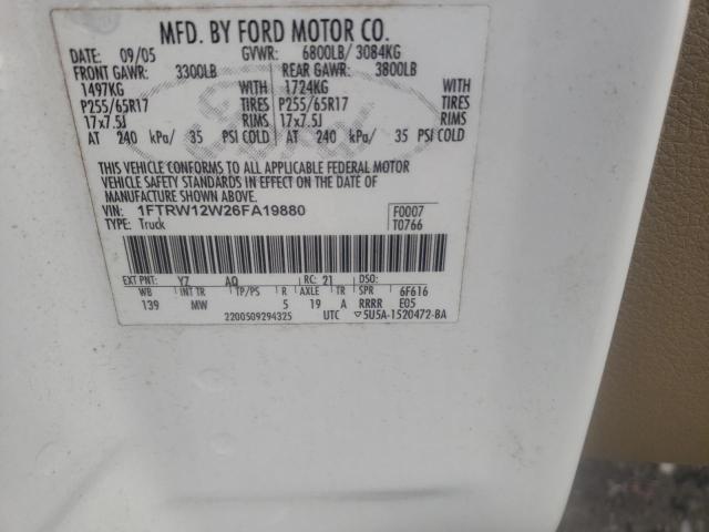 Photo 10 from auction – 2006 FORD F150 SUPER with VIN 1FTRW12W26FA19880