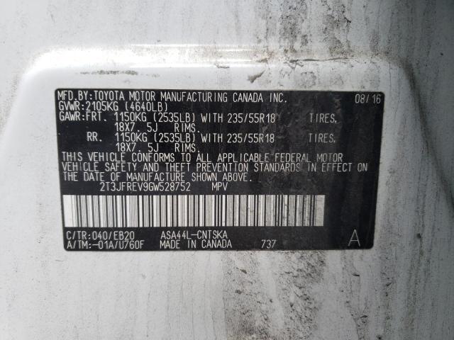 Photo 10 from auction – 2016 TOYOTA RAV4 SE with VIN 2T3JFREV9GW528752