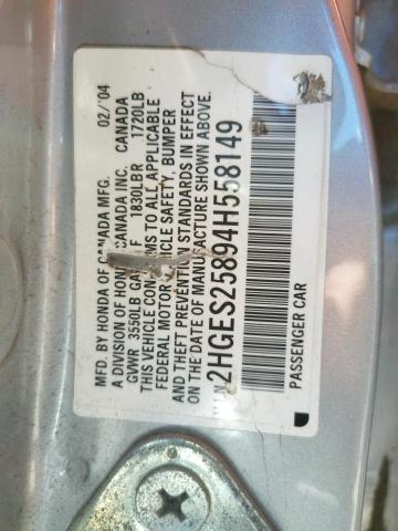 Photo 10 from auction – 2004 HONDA CIVIC EX with VIN 2HGES25894H558149