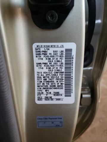 Photo 10 from auction – 2004 NISSAN PATHFINDER with VIN JN8DR09X74W805265