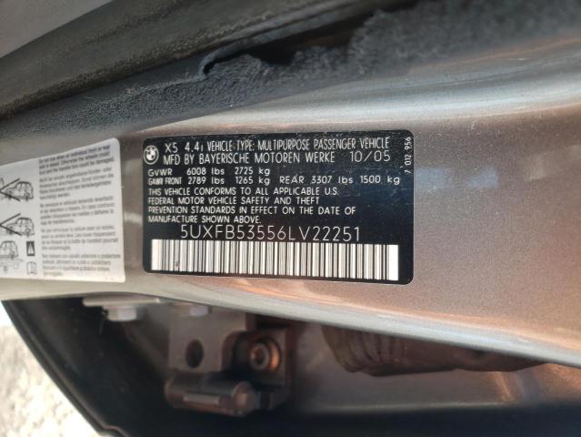 Photo 10 from auction – 2006 BMW X5 4.4I with VIN 5UXFB53556LV22251