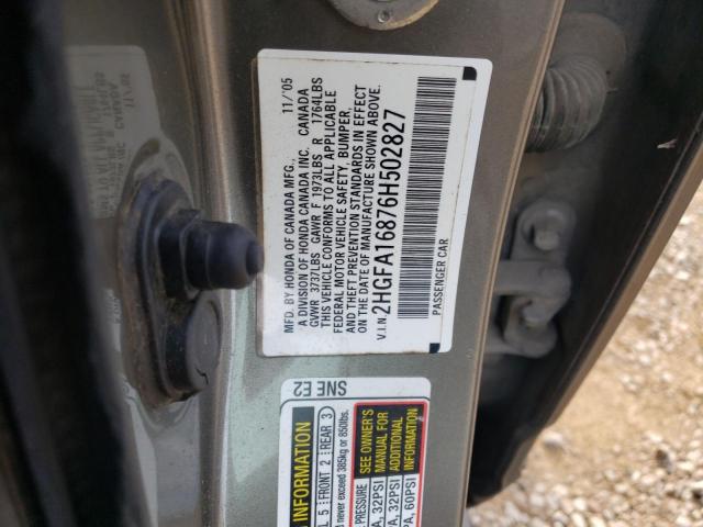 Photo 10 from auction – 2006 HONDA CIVIC EX with VIN 2HGFA16876H502827