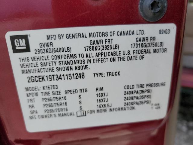 Photo 10 from auction – 2004 CHEVROLET SILVERADO with VIN 2GCEK19T341151248