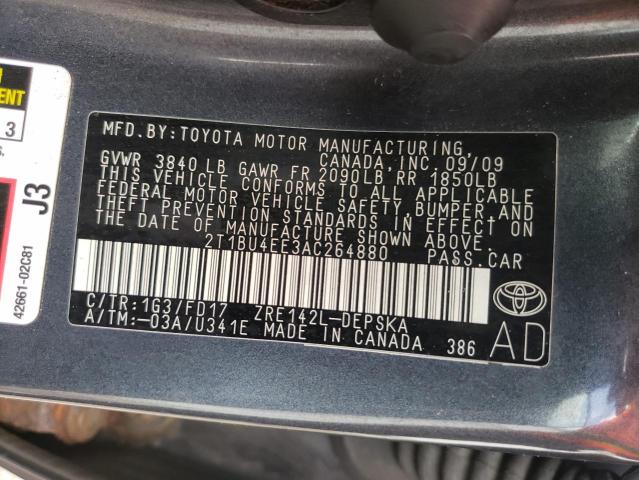 Photo 10 from auction – 2010 TOYOTA COROLLA BA with VIN 2T1BU4EE3AC264880