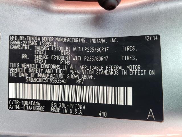 Photo 10 from auction – 2015 TOYOTA SIENNA with VIN 5TDZK3DC5FS563543
