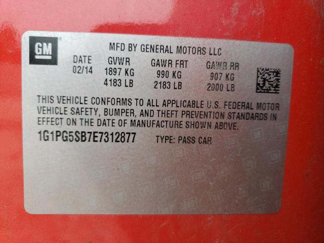 Photo 10 from auction – 2014 CHEVROLET CRUZE LTZ with VIN 1G1PG5SB7E7312877