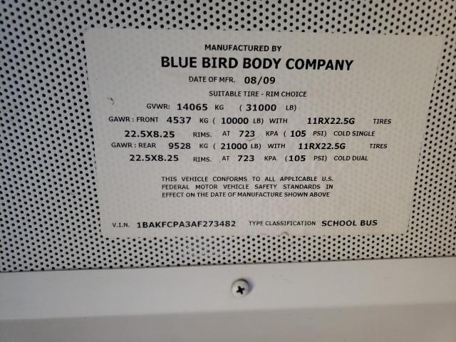 Photo 10 from auction – 2010 BLUE BIRD SCHOOL BUS with VIN 1BAKFCPA3AF273482