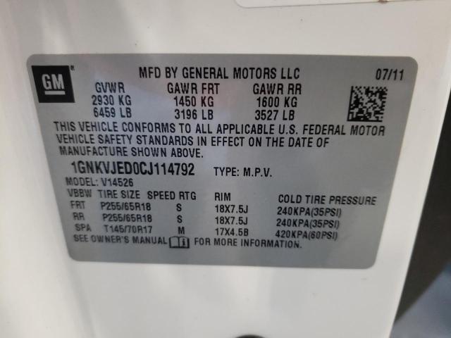 Photo 10 from auction – 2012 CHEVROLET TRAVERSE L with VIN 1GNKVJED0CJ114792