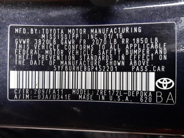 Photo 10 from auction – 2016 TOYOTA COROLLA L with VIN 5YFBURHE8GP452201