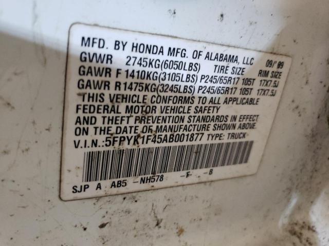 Photo 10 from auction – 2010 HONDA RIDGELINE with VIN 5FPYK1F45AB001877