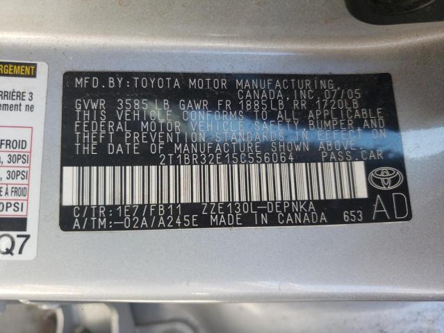Photo 10 from auction – 2005 TOYOTA COROLLA CE with VIN 2T1BR32E15C556064