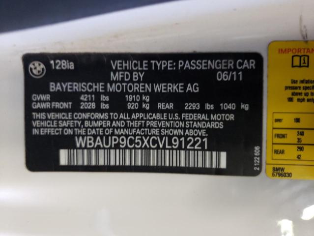 Photo 10 from auction – 2012 BMW 128 I with VIN WBAUP9C5XCVL91221