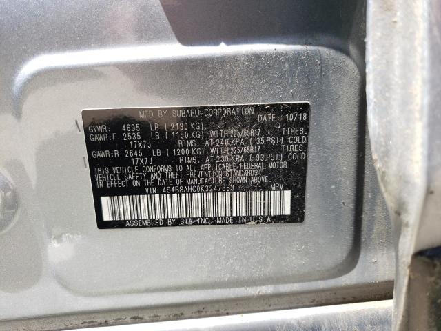 Photo 10 from auction – 2019 SUBARU OUTBACK 2. with VIN 4S4BSAHC0K3247863
