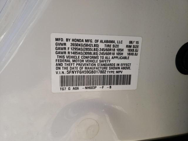 Photo 10 from auction – 2016 HONDA PILOT EXL with VIN 5FNYF6H59GB017802