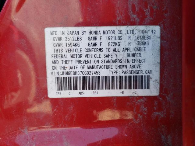 Photo 10 from auction – 2012 HONDA FIT with VIN JHMGE8H37CC027453