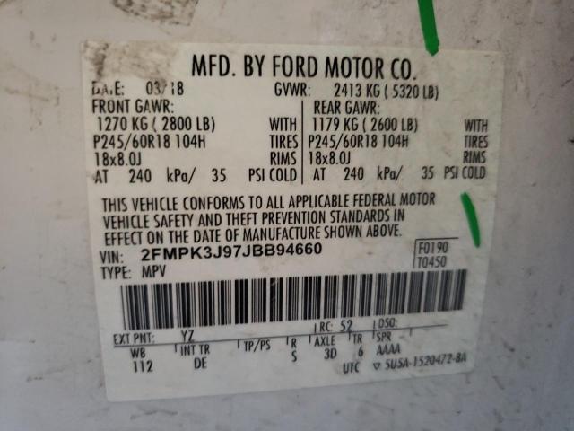Photo 10 from auction – 2018 FORD EDGE SEL with VIN 2FMPK3J97JBB94660