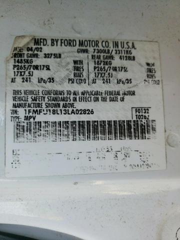Photo 10 from auction – 2003 FORD EXPEDITION with VIN 1FMFU18L13LA02826