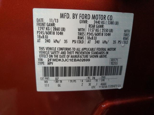 Photo 10 from auction – 2014 FORD EDGE SEL with VIN 2FMDK3JC1EBA02699