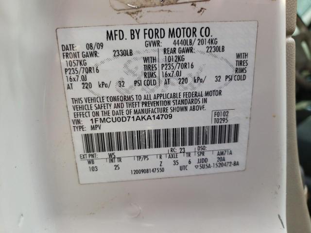 Photo 10 from auction – 2010 FORD ESCAPE XLT with VIN 1FMCU0D71AKA14709