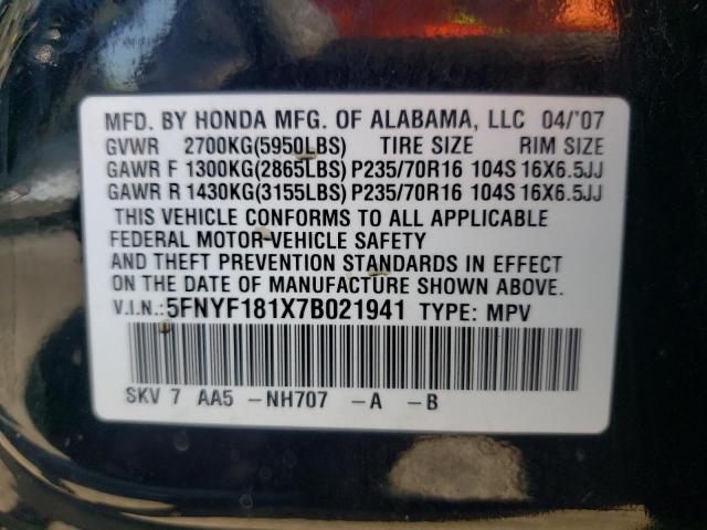 Photo 10 from auction – 2007 HONDA PILOT with VIN 5FNYF181X7B021941