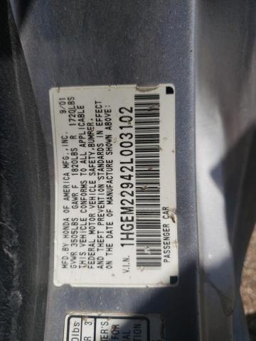 Photo 10 from auction – 2002 HONDA CIVIC EX with VIN 1HGEM22942L003102