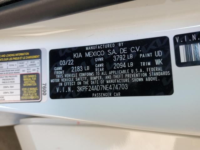 Photo 10 from auction – 2022 KIA FORTE FE with VIN 3KPF24AD7NE474703