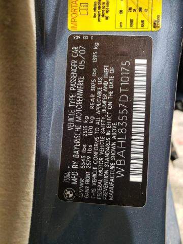 Photo 10 from auction – 2007 BMW 750I with VIN WBAHL83557DT10175