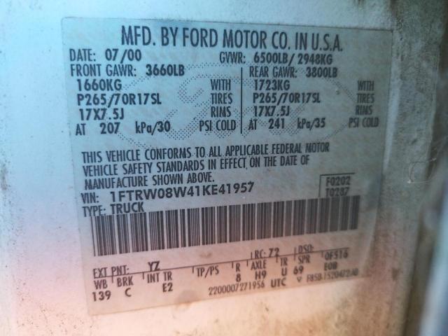 Photo 10 from auction – 2000 FORD F-150 with VIN 1FTRW08W41KE41957