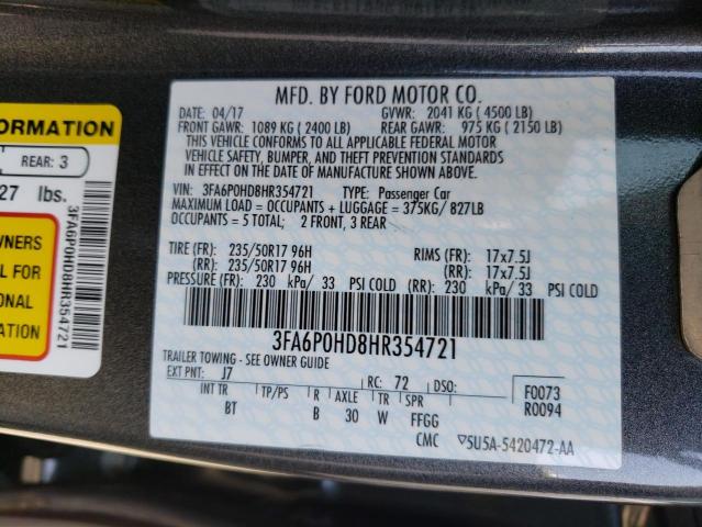 Photo 10 from auction – 2017 FORD FUSION SE with VIN 3FA6P0HD8HR354721