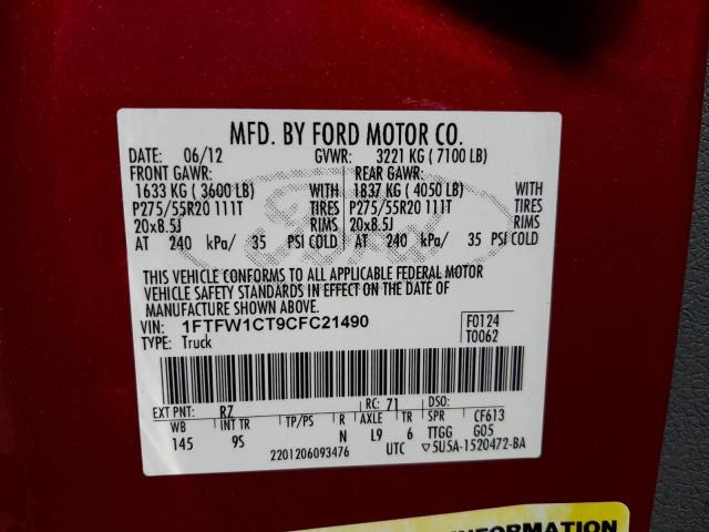 Photo 10 from auction – 2012 FORD F150 SUPER with VIN 1FTFW1CT9CFC21490