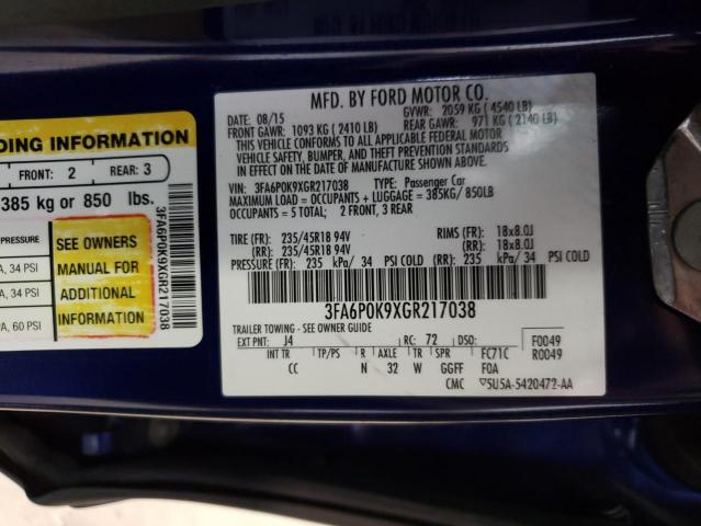 Photo 10 from auction – 2016 FORD FUSION TIT with VIN 3FA6P0K9XGR217038