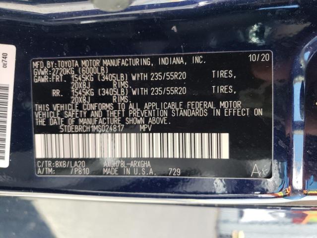 Photo 10 from auction – 2021 TOYOTA HIGHLANDER with VIN 5TDEBRCH1MS024817