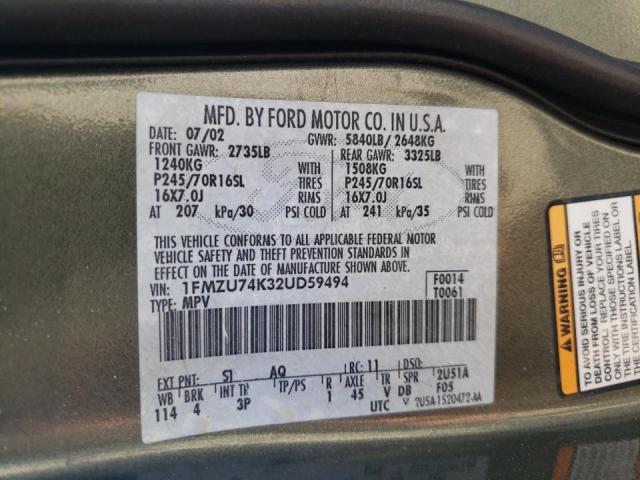 Photo 10 from auction – 2002 FORD EXPLORER E with VIN 1FMZU74K32UD59494