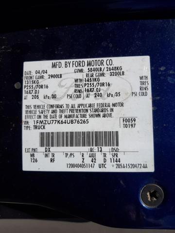 Photo 10 from auction – 2004 FORD EXPLORER S with VIN 1FMZU77K64UB76265