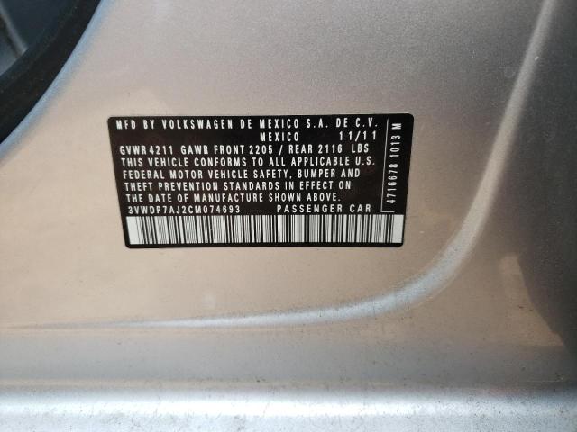 Photo 10 from auction – 2012 VOLKSWAGEN JETTA SE with VIN 3VWDP7AJ2CM074693