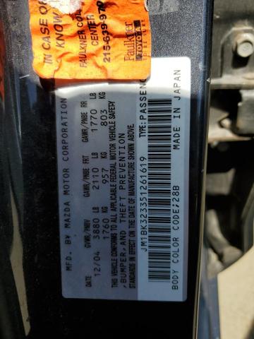 Photo 10 from auction – 2005 MAZDA 3 S with VIN JM1BK323351261619