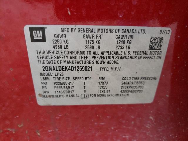 Photo 10 from auction – 2013 CHEVROLET EQUINOX LT with VIN 2GNALDEK4D1269021