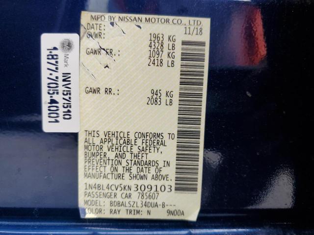 Photo 10 from auction – 2019 NISSAN ALTIMA SR with VIN 1N4BL4CV5KN309103